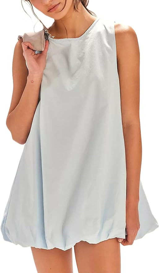 Women Summer Sleeveless Bubble Mini Dress Keyhole Tie Back Short Sun Dress Casual Sundresses with... | Amazon (US)