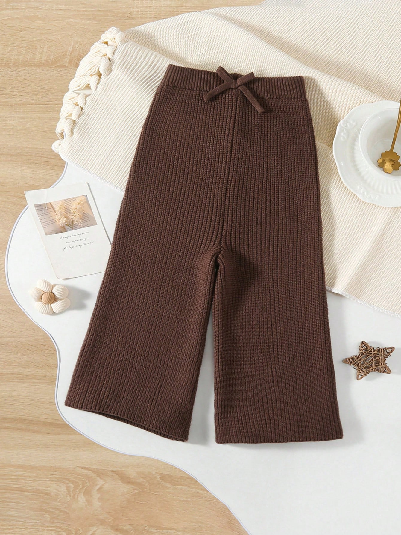 Baby Girls Knitted Flare Pants, Brown Long Warm Comfortable Fashion Simple Versatile, Suitable Fo... | SHEIN