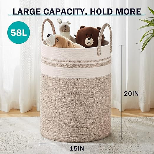 YOUDENOVA Woven Rope Laundry Hamper Basket, 58L Tall Laundry Basket for Blanket Organizer- Clothe... | Amazon (US)