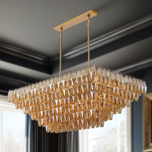 54"x32" Rectangular Gold Crystal Chandelier, 19-Light Modern Chandelier | Amazon (US)