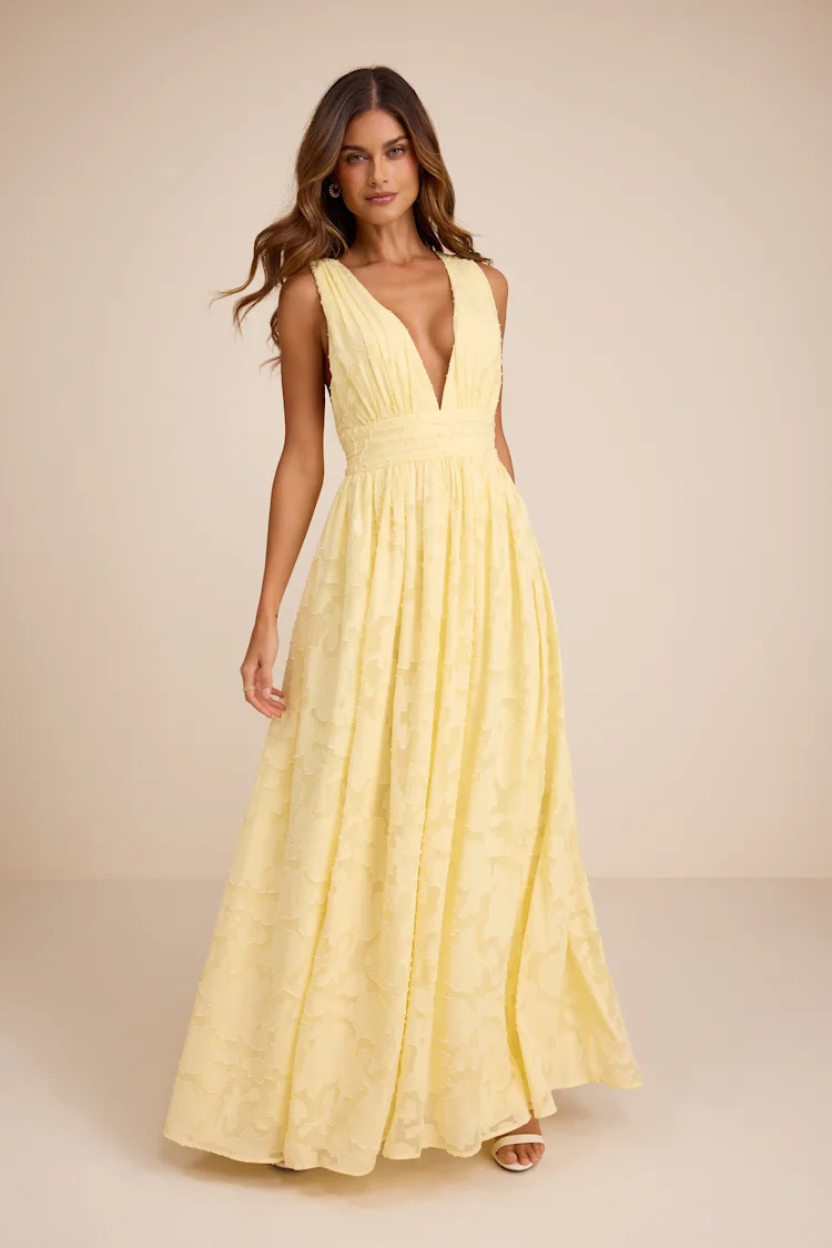 Sweet Sophistication Light Yellow Burnout Floral Maxi Dress | Lulus