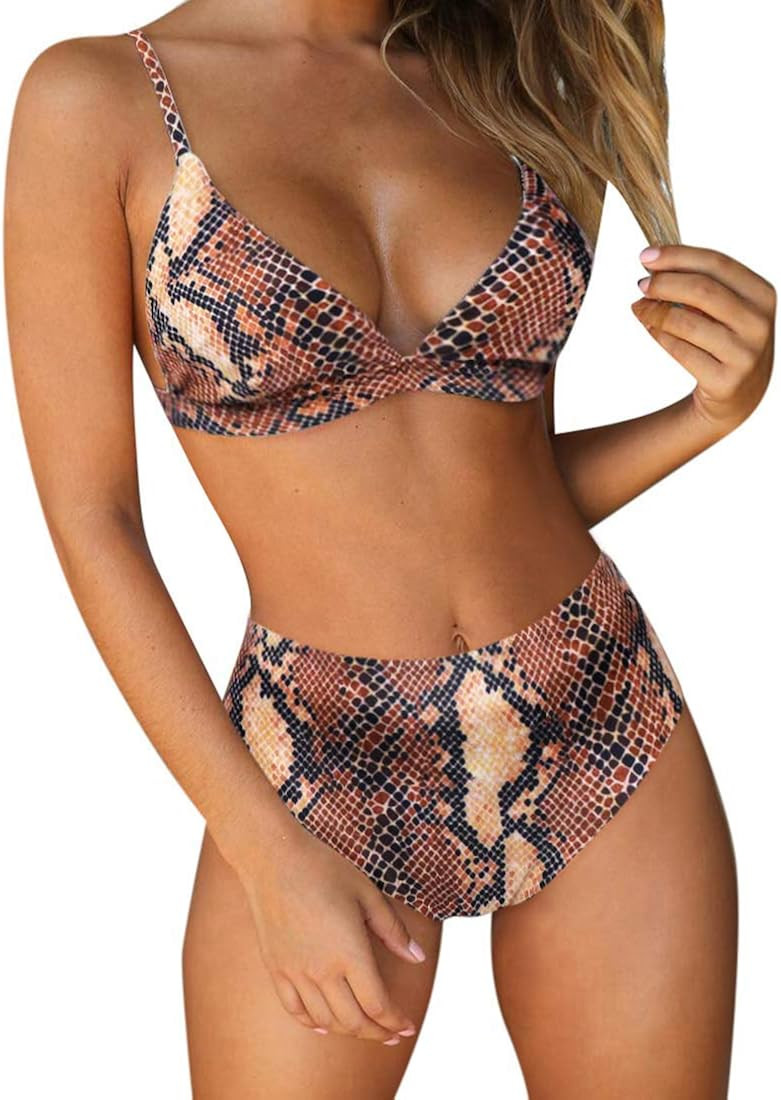 RUUHEE Women Stripe Printing Padded Push up 2 Piece Bikini Sets Swimsuits | Amazon (US)