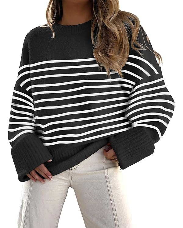 ANRABESS Women's Oversized Crewneck Long Sleeve Fuzzy Knit Casual Chunky Warm 2024 Fall Pullover ... | Amazon (US)
