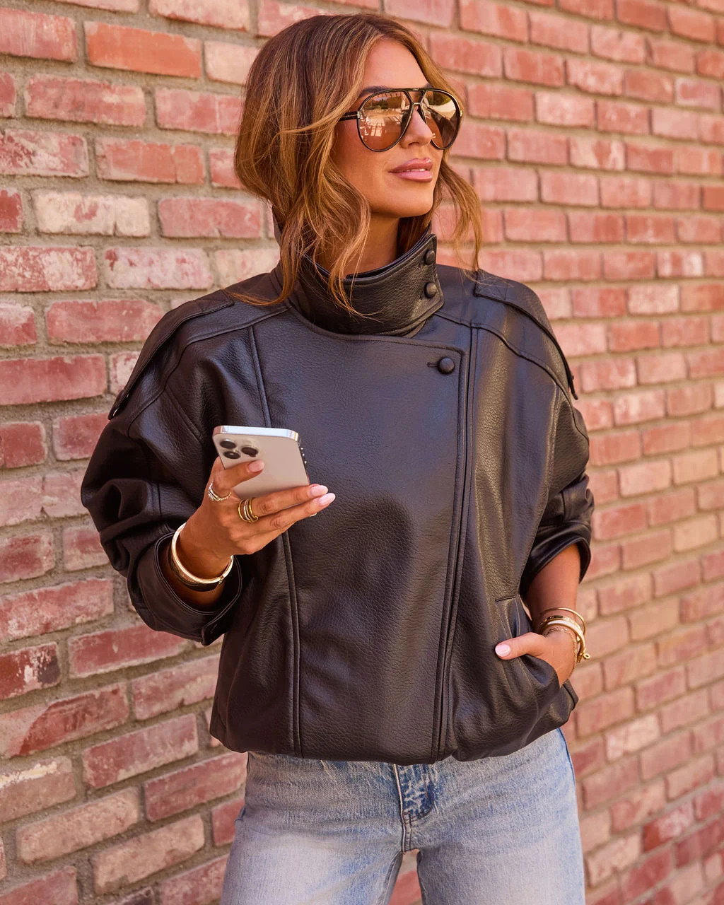 Friday Lights Faux Leather Funnel Neck Moto Jacket | VICI