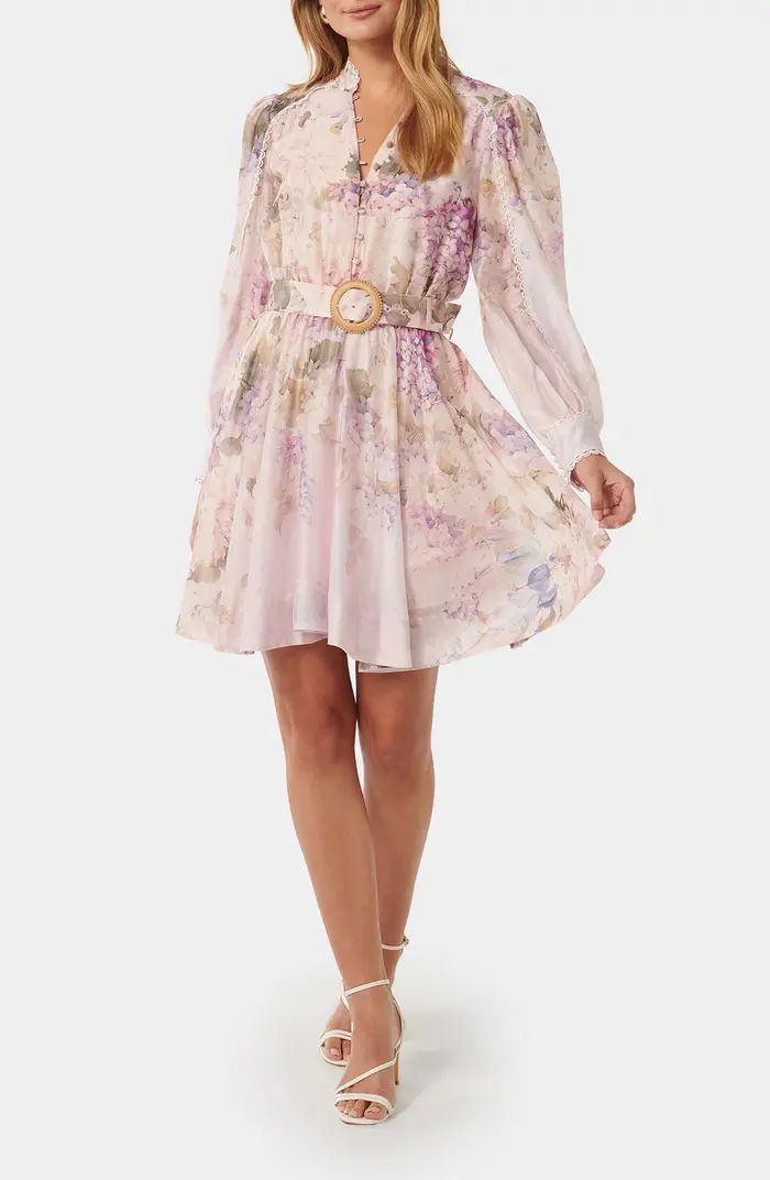 Ever New Vienna Lace Trim Belted Long Sleeve Shirtdress | Nordstrom | Nordstrom