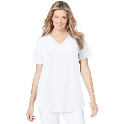 Woman Within Women's Plus Size Short-Sleeve V-Neck Shirred Tee - L, White | Target