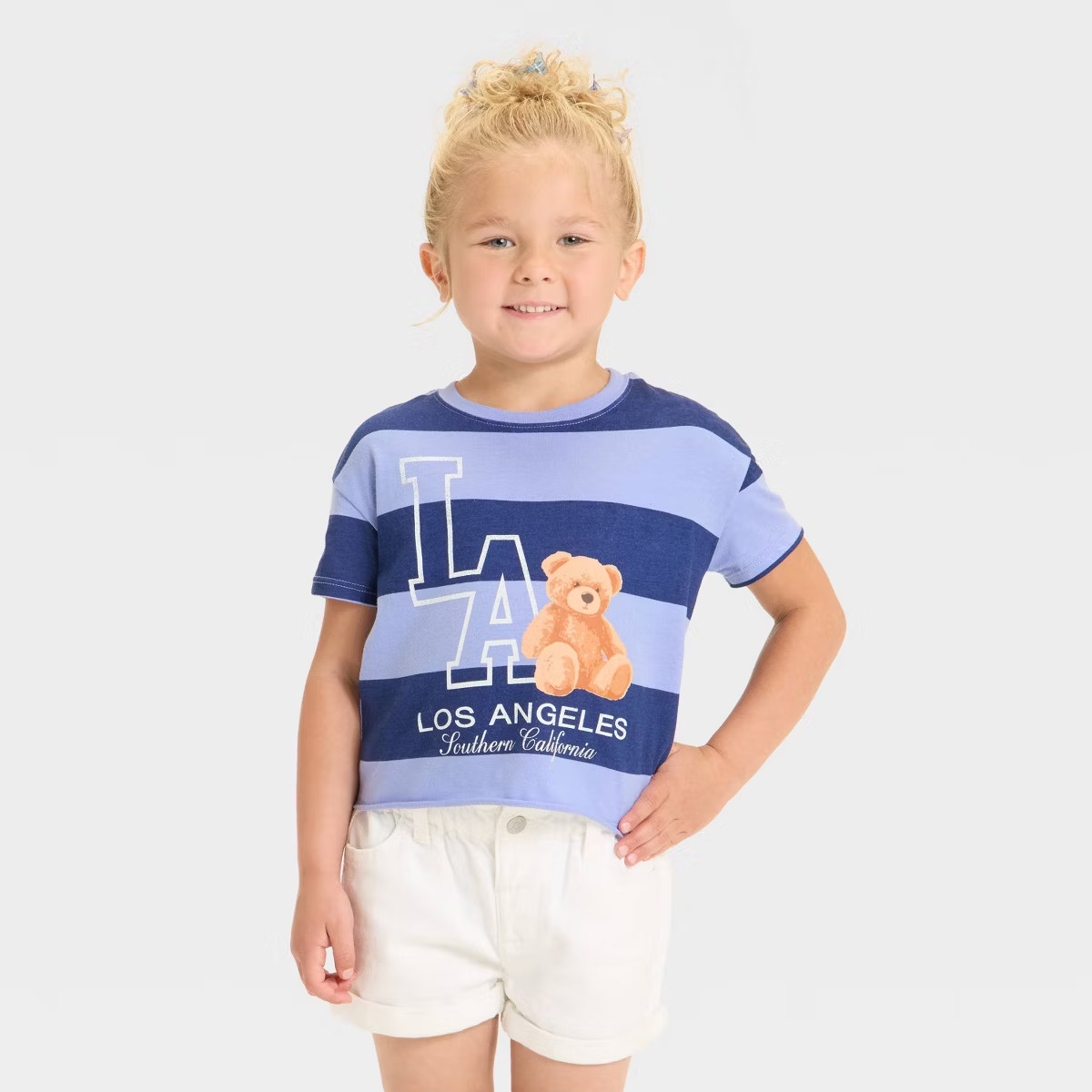 Grayson Mini Toddler Girls' LA Bear Short Sleeve T-Shirt - Blue | Target