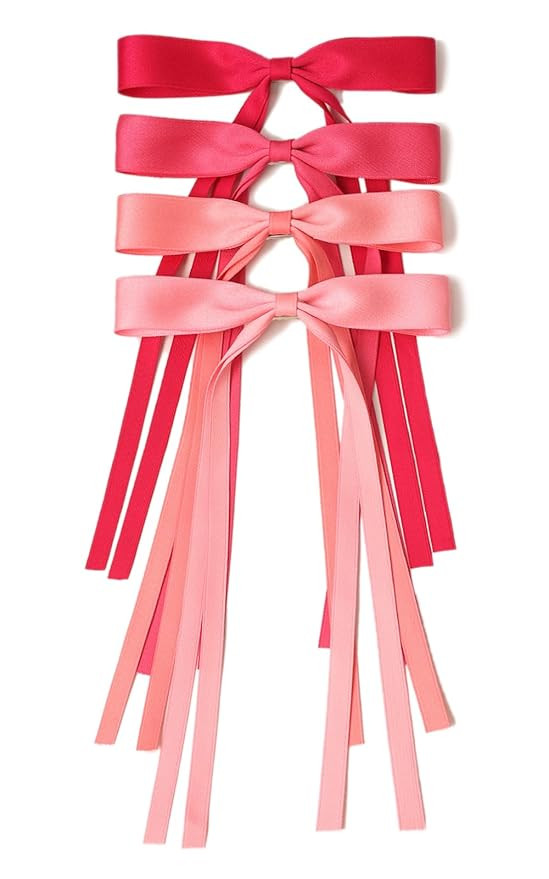 LFOUVRE Hair Bows for Women, Pink Hair Bow with Long Tail, Pink Ribbon for Hair, Tassel Bow Hair ... | Amazon (US)