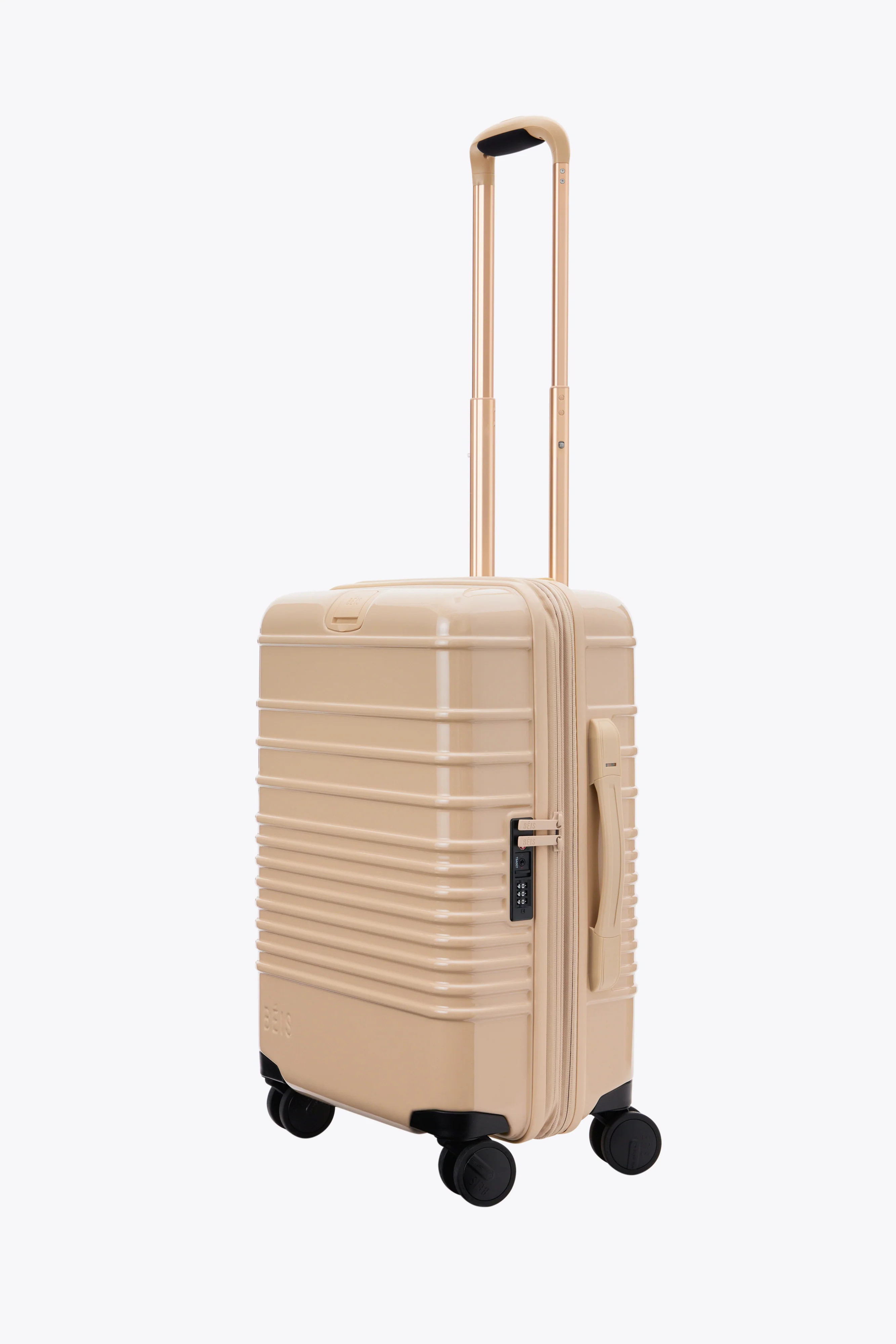 BÉIS 'The Carry-On Roller'' in Glossy Beige - High Gloss 21" Carry On Luggage in Beige | BÉIS Travel