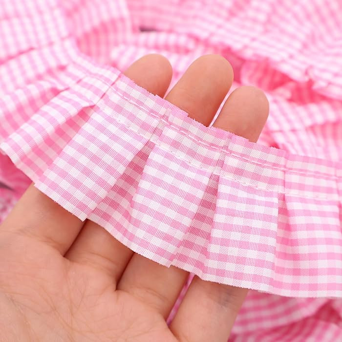 Gingham Ruffle Pleated Lace Trim 1.67" x5yd Gathered Gingham Ribbon Fabric Edge Trimming for Home... | Amazon (US)