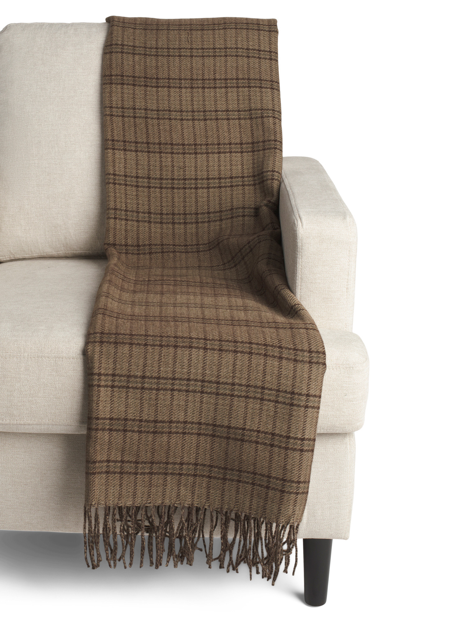 Faux Wool Plaid Fringe Reversible Throw | TJ Maxx