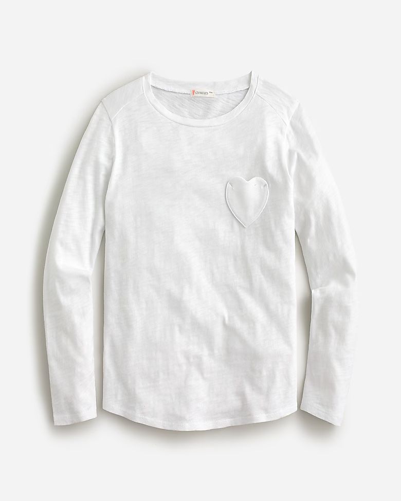 Girls' long-sleeve heart-pocket T-shirt | J. Crew US