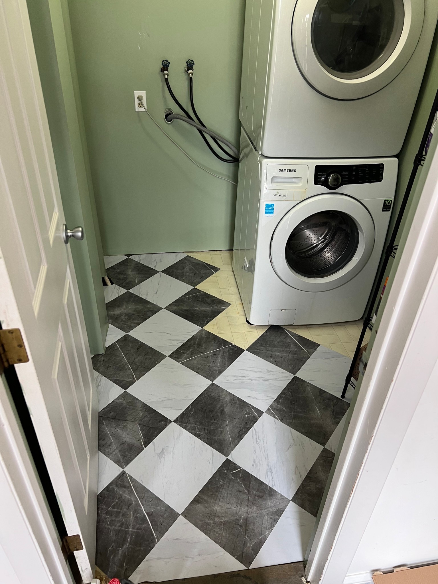 Laundry room renovation underway! We are using the most beautiful peel and stick tiles! Super affordable and super easy to install! 

#LTKFamily #LTKHome #LTKWatchNow