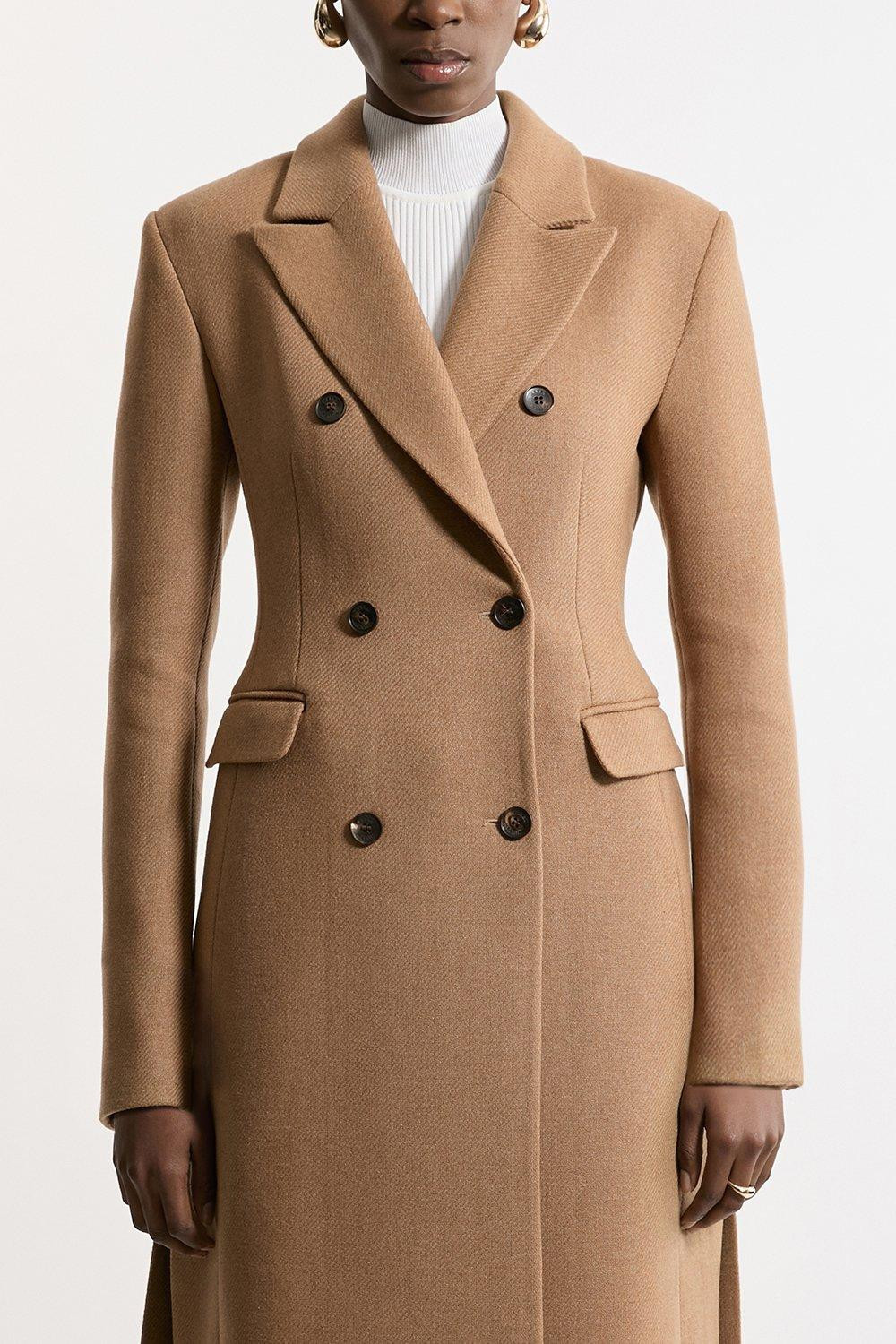 Italian Manteco Wool Double Breasted Tailored Maxi Coat | Karen Millen UK + IE + DE + NL