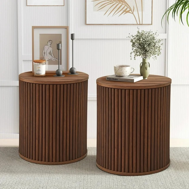 Wirrytor Round Side Table for living room set of 2, Fluted End Table for Small Spaces, Mid Centur... | Walmart (US)