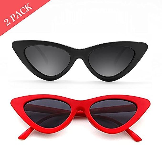 Cat Eye Sunglasses for Women Red Black Retro Style Plastic Frame UV Protection 2 pack | Amazon (US)