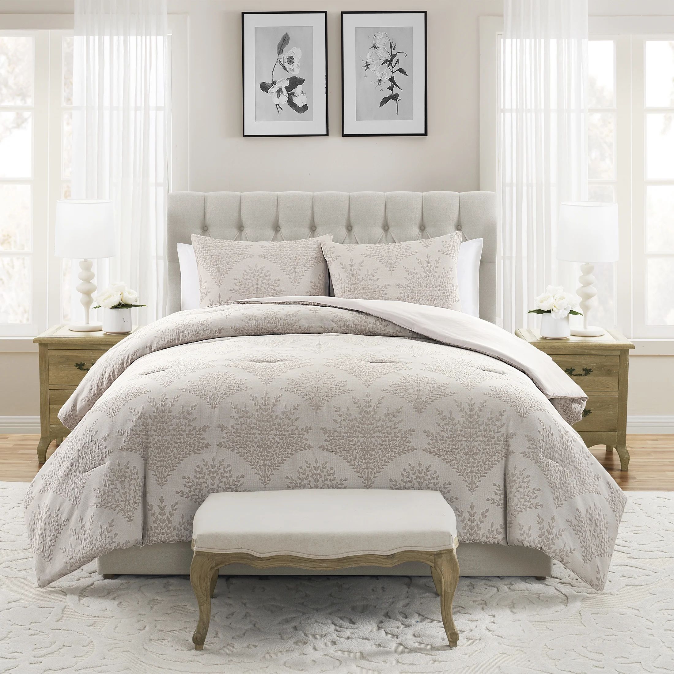My Texas House Sienna Leaf 3-Piece White Pepper Taupe Floral Comforter Set, King | Walmart (US)