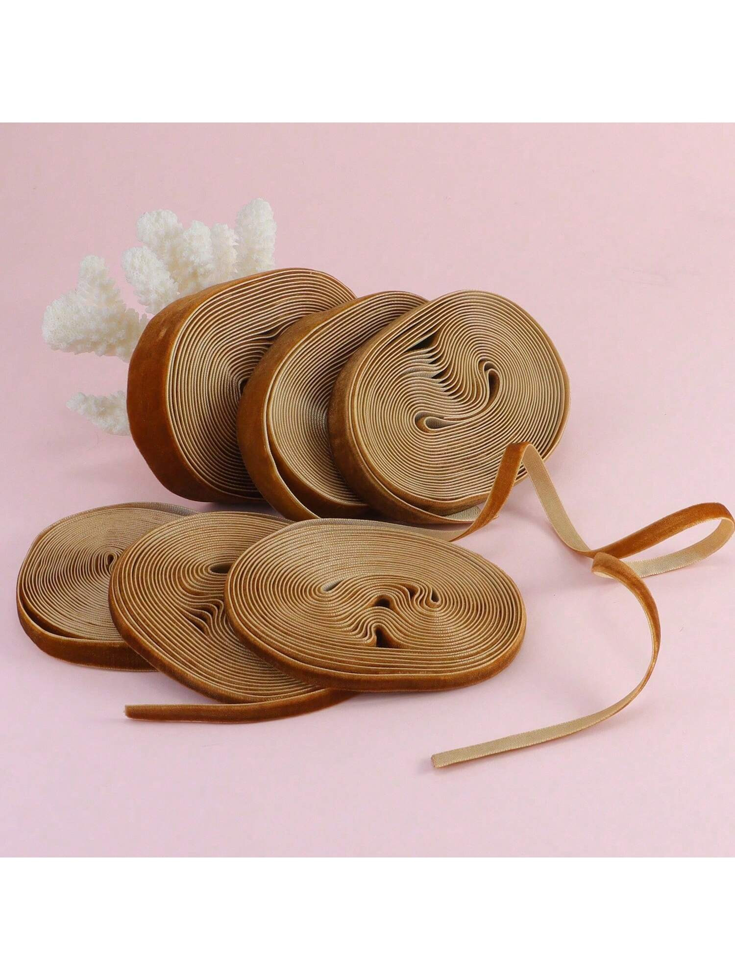 1pc 4.57m/15ft Light Brown Non-Elastic Colored Flocked Ribbon, Flocked Satin Ribbon, Flocking Sat... | SHEIN