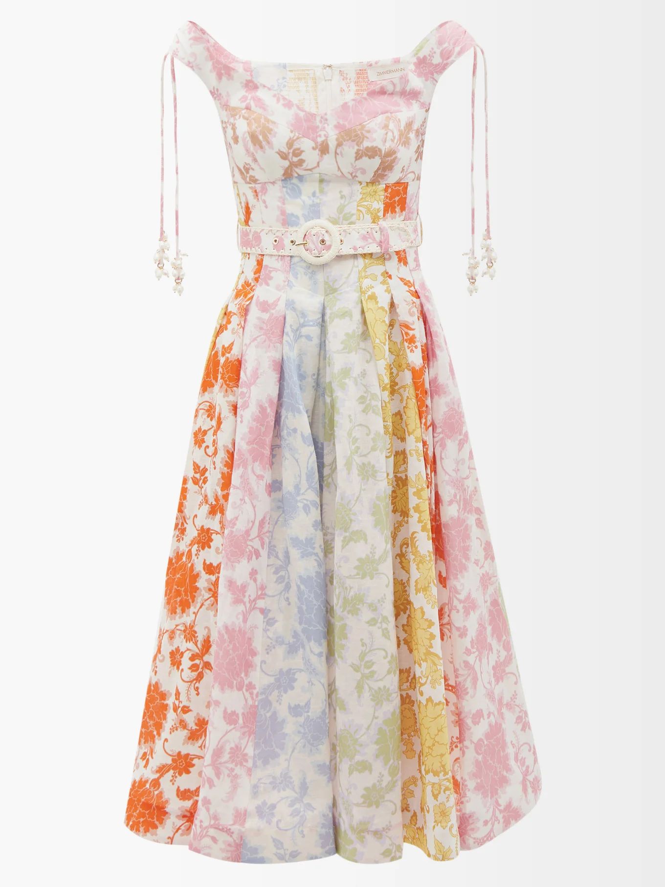 Panelled floral-print linen-poplin midi dress | Zimmermann | Matches (US)