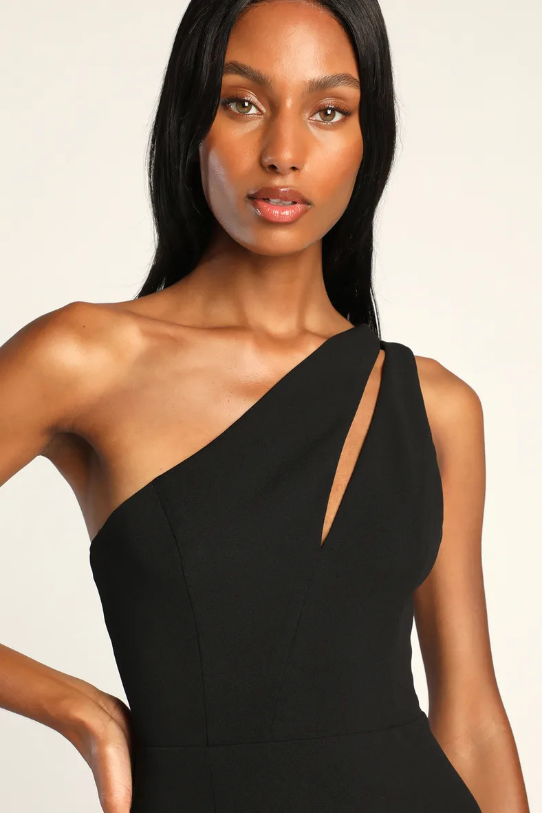 Divinely Dynamite Black One-Shoulder Maxi Dress Black Bridesmaid Dress Winter Formal | Lulus (US)