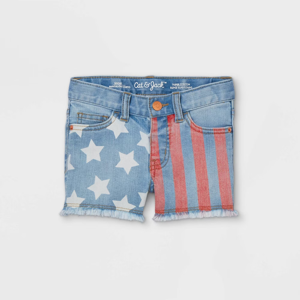Toddler Girls' Flag Jean Shorts - Cat & Jack Light Blue 4T | Target