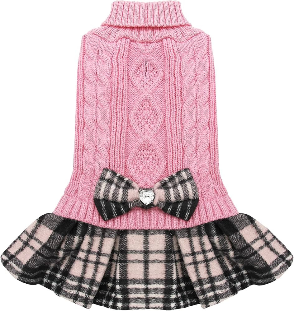 KYEESE Valentines Day Dog Sweater Dress with Bowtie Checkered Dog Sweaters for Small Dogs Warm Pe... | Amazon (US)