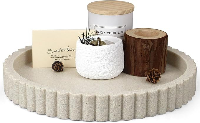 LIN CHUAN Decorative Coffee Table Tray, 11" Round Resin Coffee Table Centerpiece Tray for Home De... | Amazon (US)