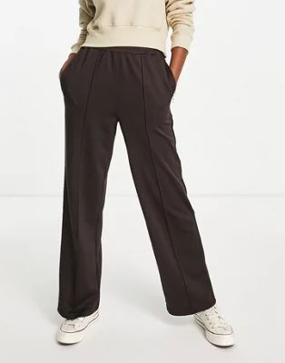Pieces premium wide leg jersey pants in chocolate brown | ASOS (Global)