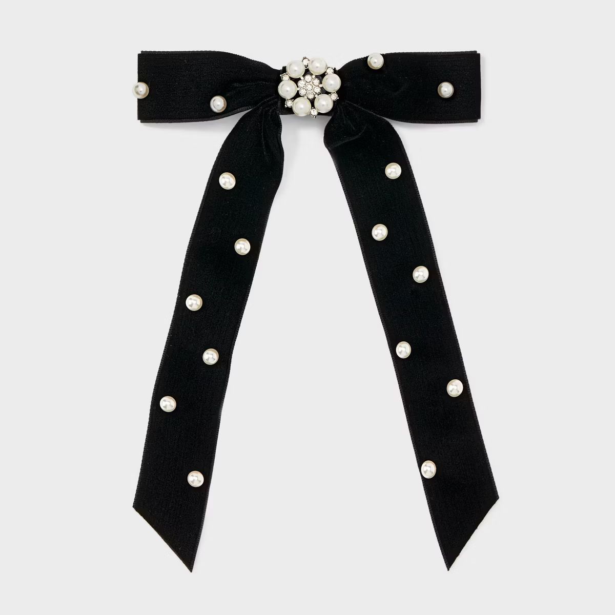 Velvet Pearl Bow Hair Barrette - A New Day™ Black | Target