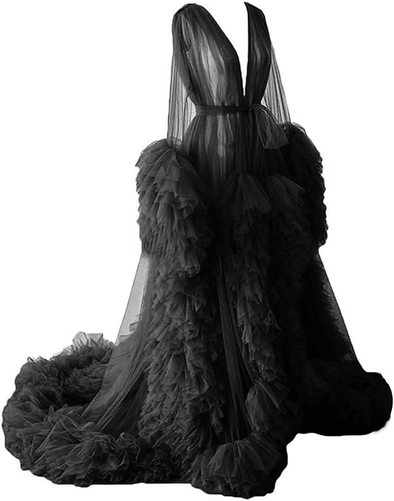 Tianzhihe Puffy Tulle Robe Maternity Dress for Photoshoot Long Sheer Bridal Robe Baby Shower Dres... | Amazon (US)
