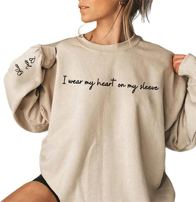 IZI POD I Wear My Heart on My Sleeve, Personalized Sweatshirt with Names on Sleeve, Gifts for Mom... | Amazon (US)