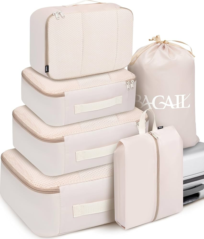 BAGAIL 6 Set Packing Cubes Luggage Packing Organizers for Travel Accessories-Beige | Amazon (US)