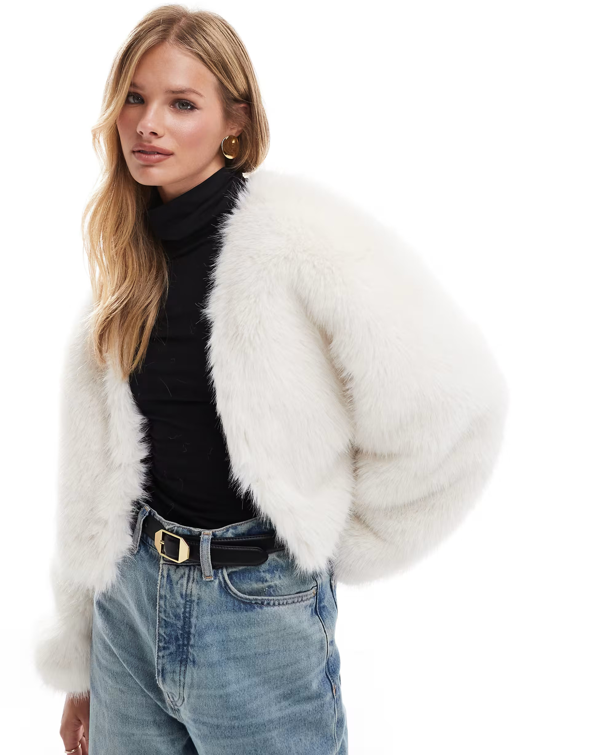 ASOS DESIGN faux fur jacket in cream | ASOS (Global)