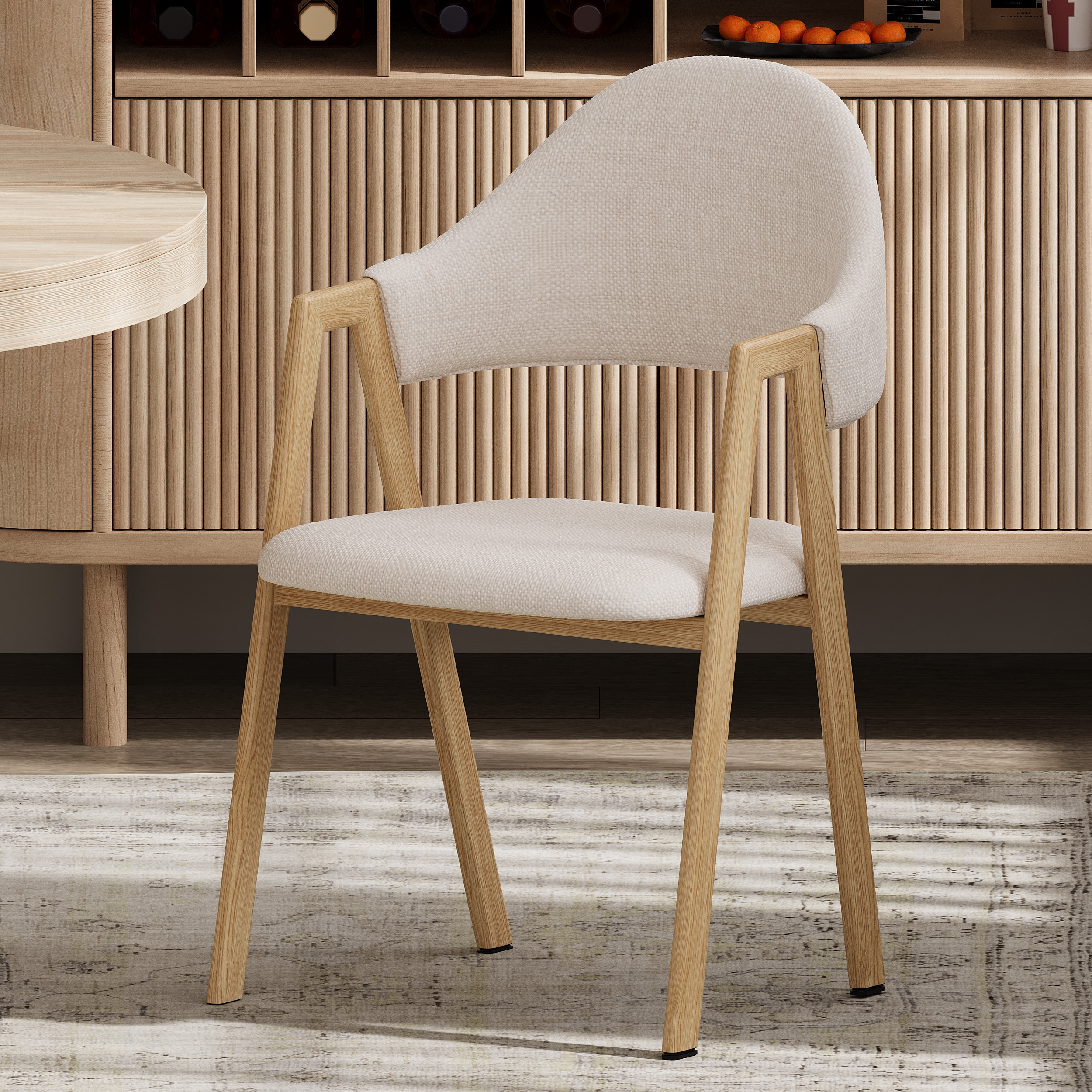 Set of 2 Linen Dining Chair Upholstered Curved Back Modern Dining Room Chairs | Homary