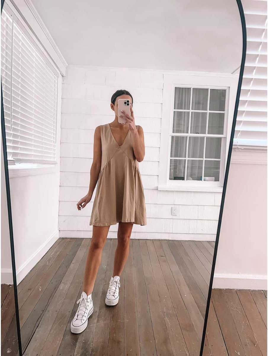 Dress wearing XS (runs oversized) , sneakers sized down a full size!
Sundress/converse/casual summer outfit. 

 #LTKSummerEdit #LTKSeasonal #LTKPetite