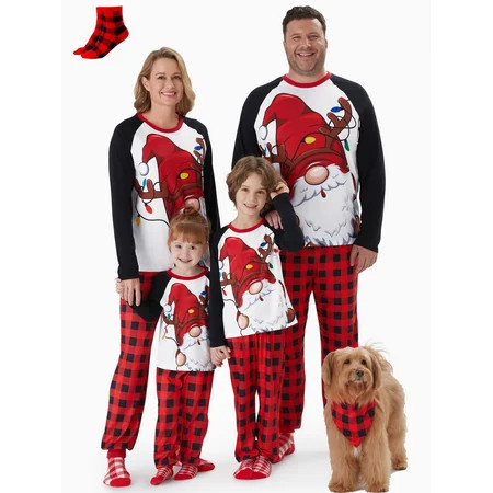 PatPat Womens Christmas Pajamas Family Matching 2 Piece Set Long Sleeve Santas Top and Red Plaid Pants Loungewear Set Holiday Gift PJs with Socks Women M | Walmart (US)