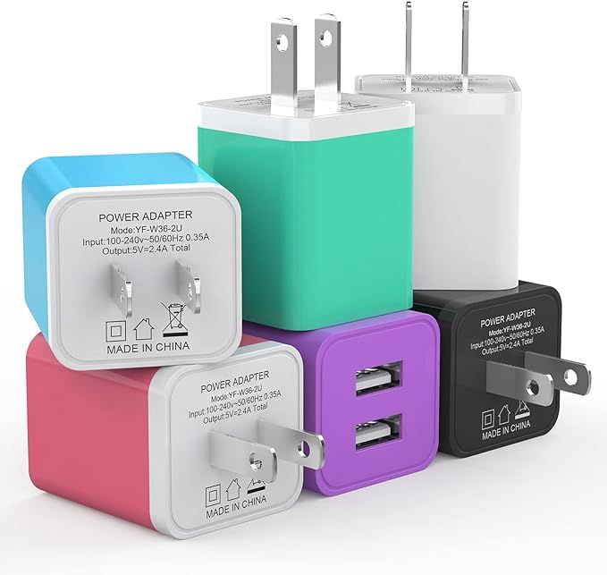 6Pack USB Wall Charger, iGENJUN 2.4A Dual USB Port Cube Power Plug Adapter Fast Phone Charger Blo... | Amazon (US)