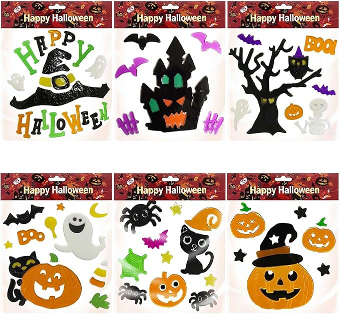 6 PCS Halloween Window Clings - Gel Window Decorations, Halloween Window Stickers,Perfect Decorat... | Amazon (US)