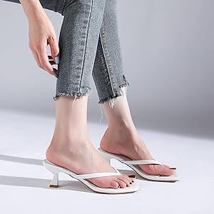 Goderci Kitten Flip Flop Thong Low Heels for Women Square Open Toe Slip On Heeled Sandals | Amazon (US)