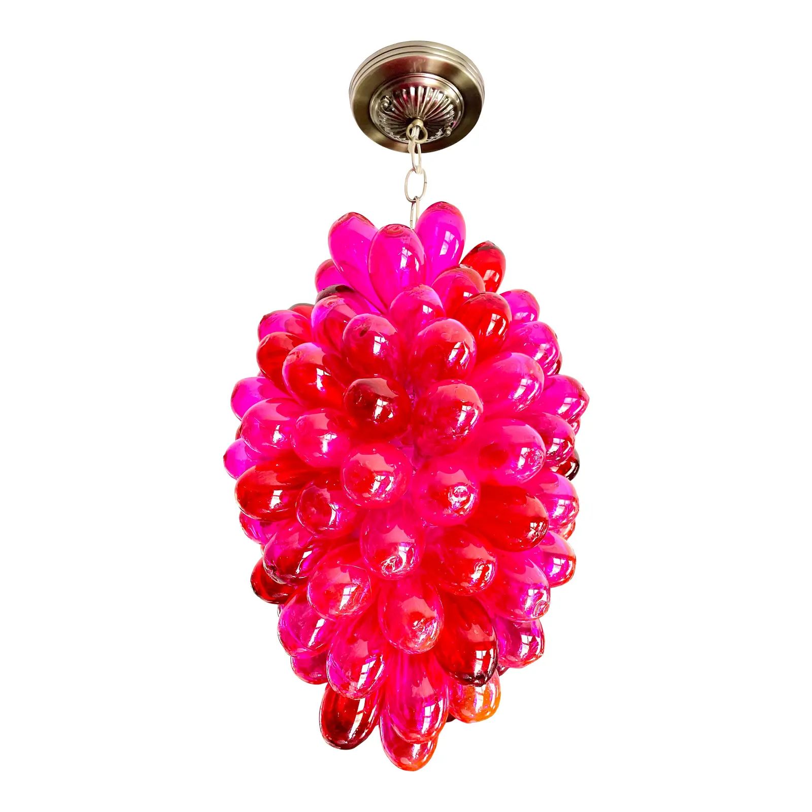 Handmade Stained Pink Color Light Fixture of Recycled Hand Blown Glass | Chairish