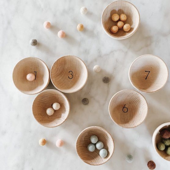 elm + otter Wood Counting Bowls with Felt Balls | The Tot