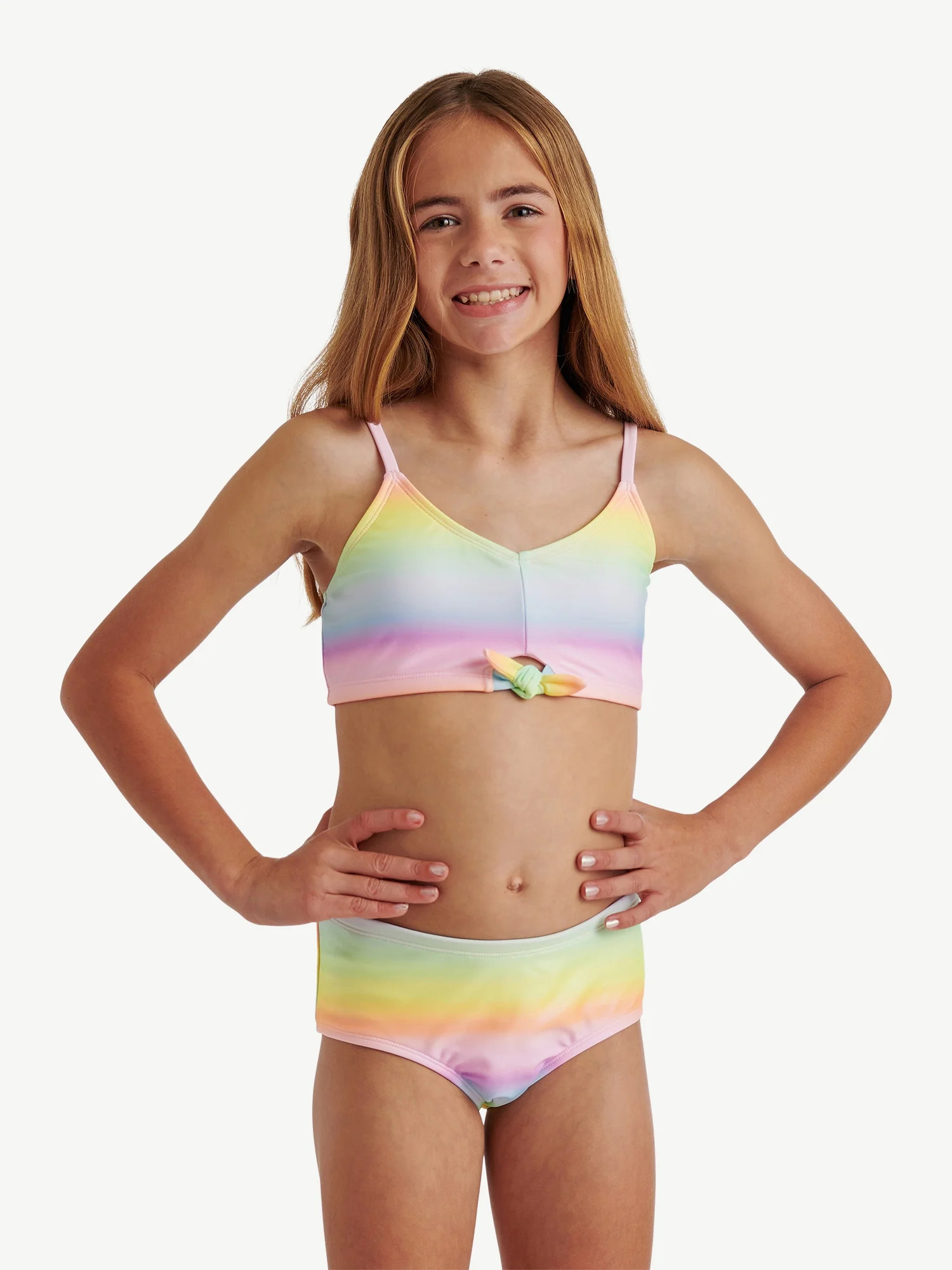 Justice Girls Two Piece Ombre Tie Front Bikini Swimsuit, Sizes XS-XL | Walmart (US)