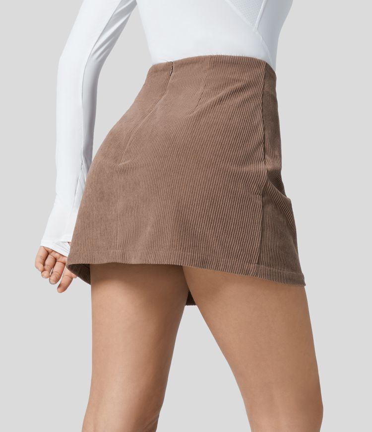 Women’s High Waisted Invisible Zipper 2-in-1 Mini A-line Corduroy Casual Skirt - HALARA | HALARA