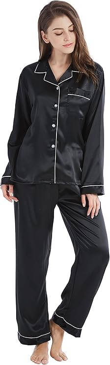 Women's Classic Satin Pajama Set Sleepwear Loungewear | Amazon (US)