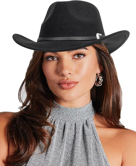 Classic Women Men Western Cowboy Hat Cowgirl Hat Wide Brim Outdoor Fedora Hat with Buckle Belt M/... | Amazon (US)