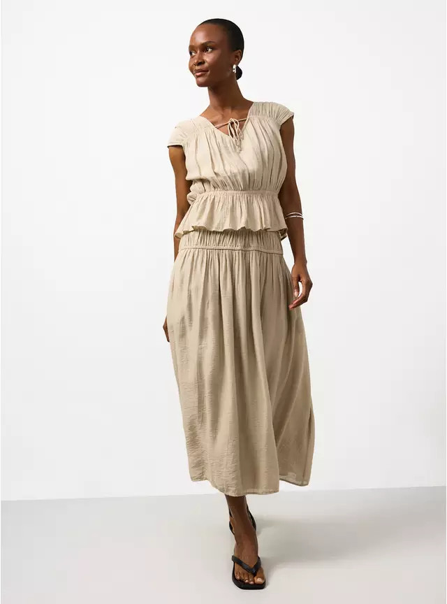 Buy Stone Tiered Crinkle Co-ord Midaxi Skirt 16 | Skirts | Tu | Tu Clothing