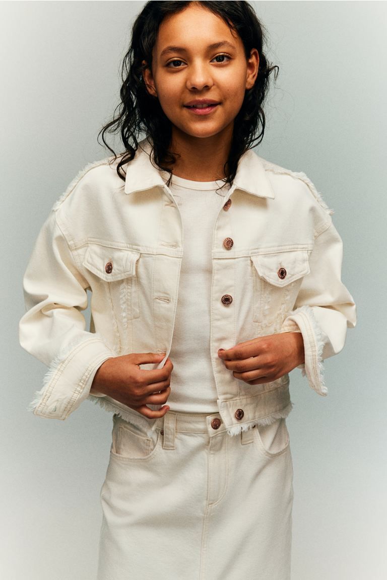 Oversized Frayed-edge Denim Jacket - White - Kids | H&M US | H&M (US + CA)