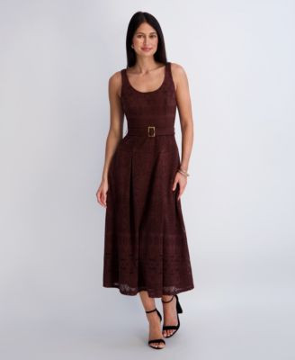 Kensie Women's Crochet Knit Scoop Neck Dress - Chocolate | Macy's