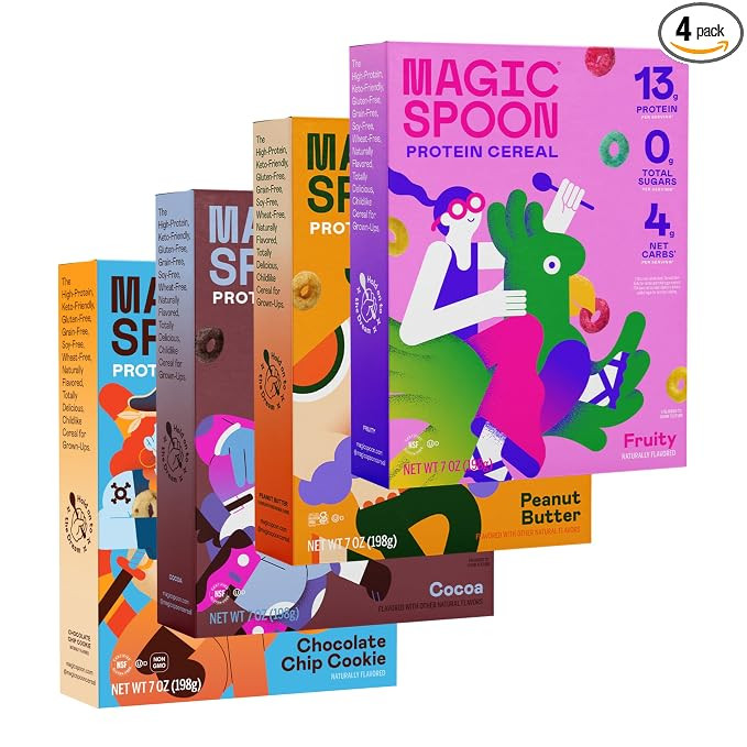 Magic Spoon High Protein Cereal Variety 4 Pack - Keto & Gluten Free | Fruity, Cocoa, Chocolate Ch... | Amazon (US)
