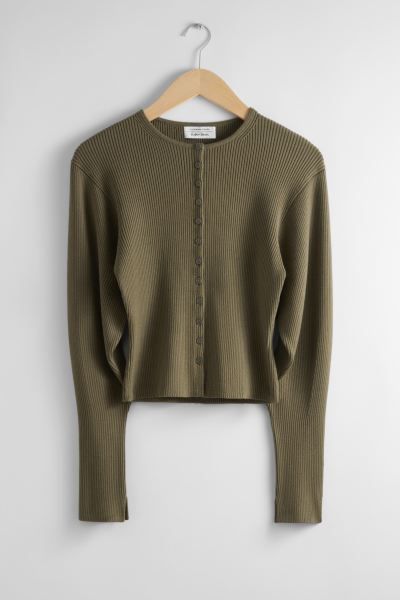 Fitted Rib-Knit Cardigan | H&M (UK, MY, IN, SG, PH, TW, HK)